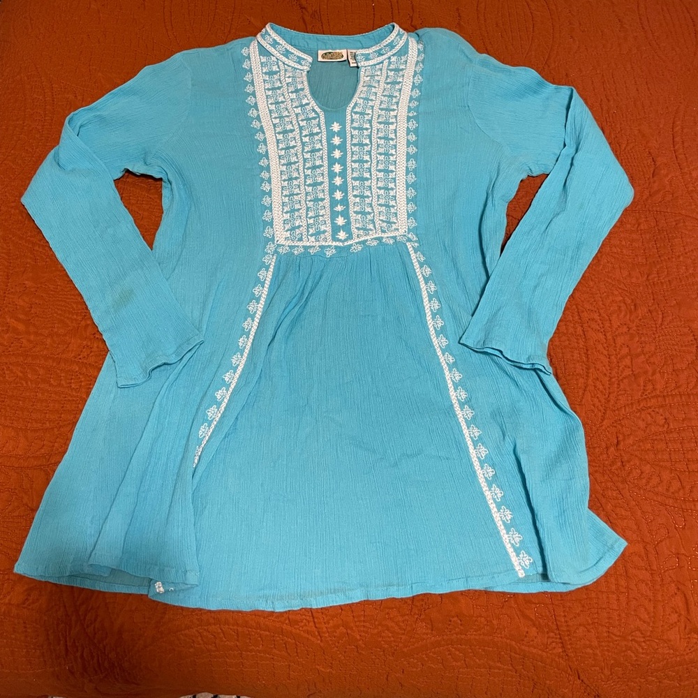 Blue Embroidered Tunic Top